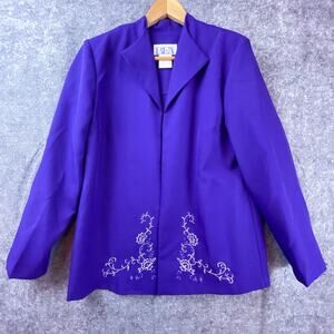 VTG BFA Classics Blazer Jacket Womens 12 Purple Floral Embroidered Open Front